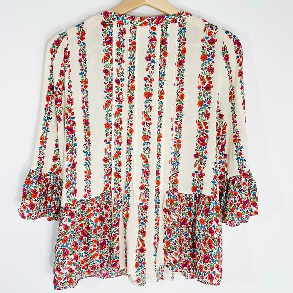 Anthropologie Maeve Hiver Peasant Blouse Floral | Cream Red | SZ 6 - Picture 4 of 11